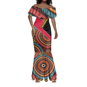 Mozambique Mermaid Dress Red Black Geometric Design and Tribal Pattern - African Pride