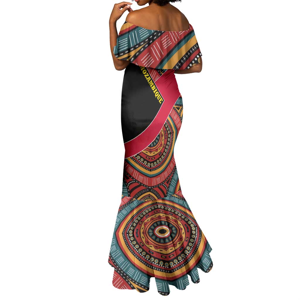 Mozambique Mermaid Dress Red Black Geometric Design and Tribal Pattern - African Pride