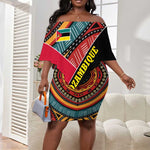 Mozambique Off Shoulder Short Dress Red Black Geometric Design and Tribal Pattern - African Pride