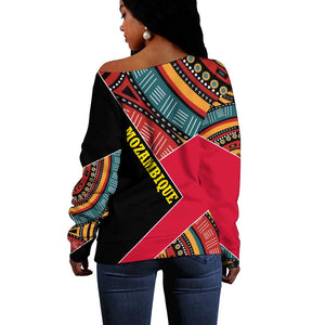 Mozambique Off Shoulder Sweater Red Black Geometric Design and Tribal Pattern - African Pride
