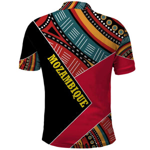 Mozambique Polo Shirt Red Black Geometric Design and Tribal Pattern - African Pride