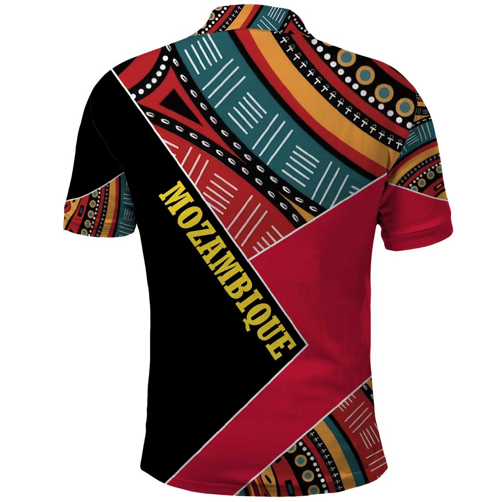 Mozambique Polo Shirt Red Black Geometric Design and Tribal Pattern - African Pride