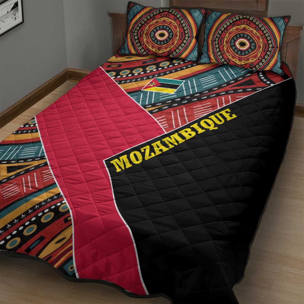 Mozambique Quilt Bed Set Red Black Geometric Design and Tribal Pattern - African Pride
