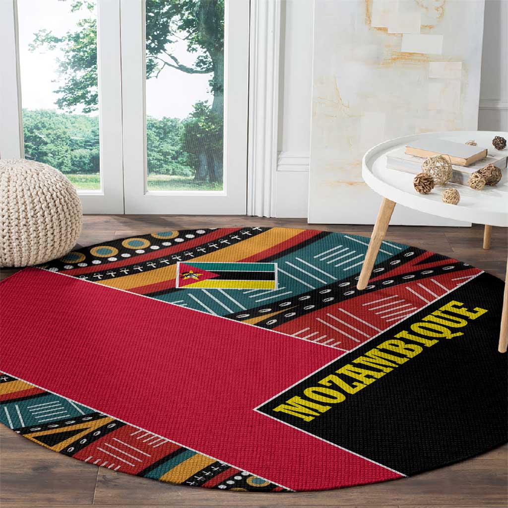Mozambique Round Carpet Red Black Geometric Design and Tribal Pattern - African Pride