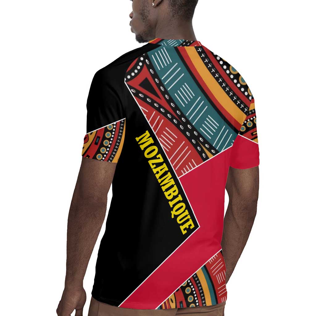 Mozambique Rugby Jersey Red Black Geometric Design and Tribal Pattern - African Pride