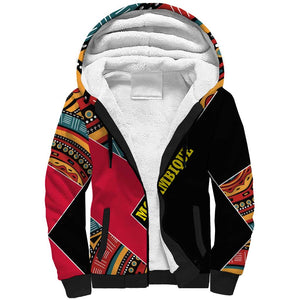 Mozambique Sherpa Hoodie Red Black Geometric Design and Tribal Pattern - African Pride
