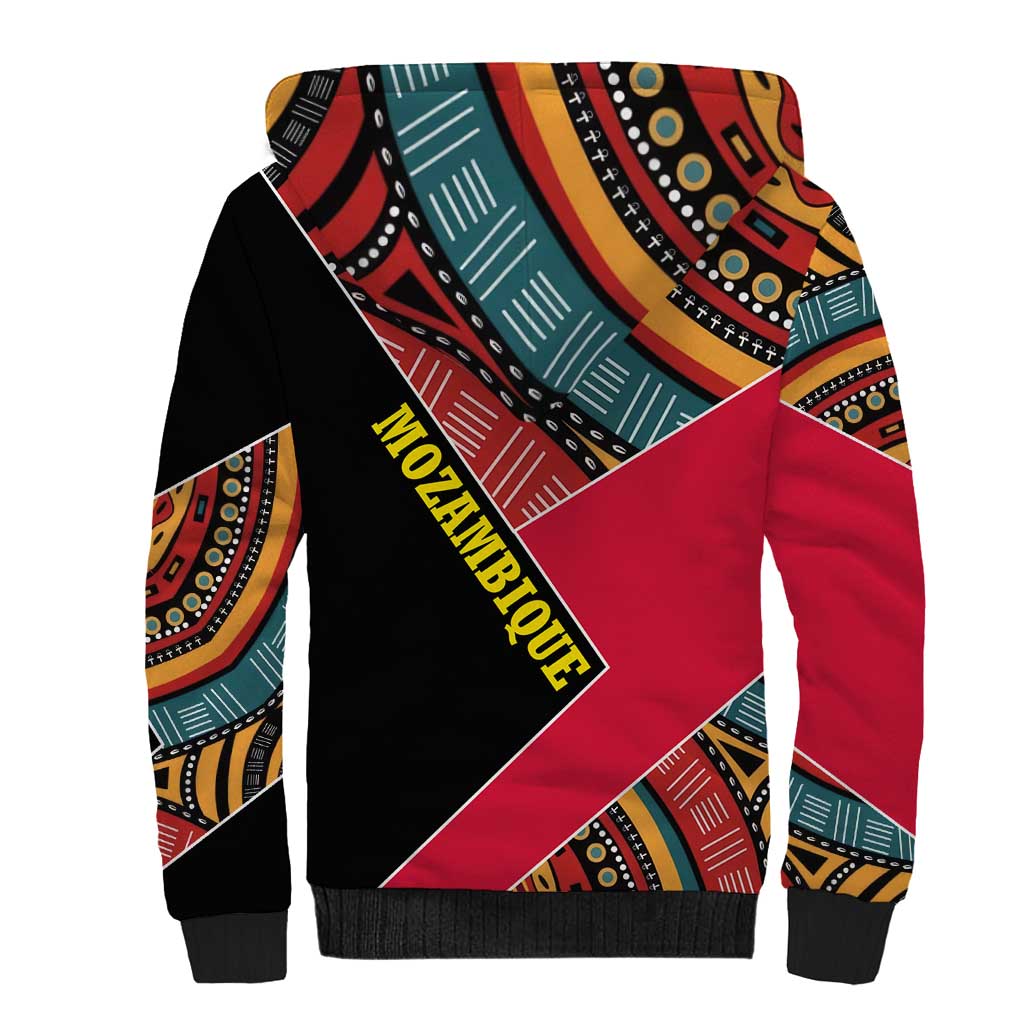 Mozambique Sherpa Hoodie Red Black Geometric Design and Tribal Pattern - African Pride