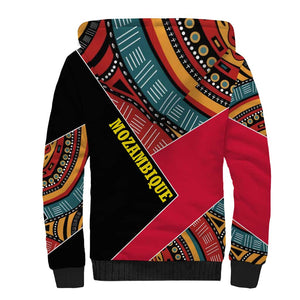 Mozambique Sherpa Hoodie Red Black Geometric Design and Tribal Pattern - African Pride