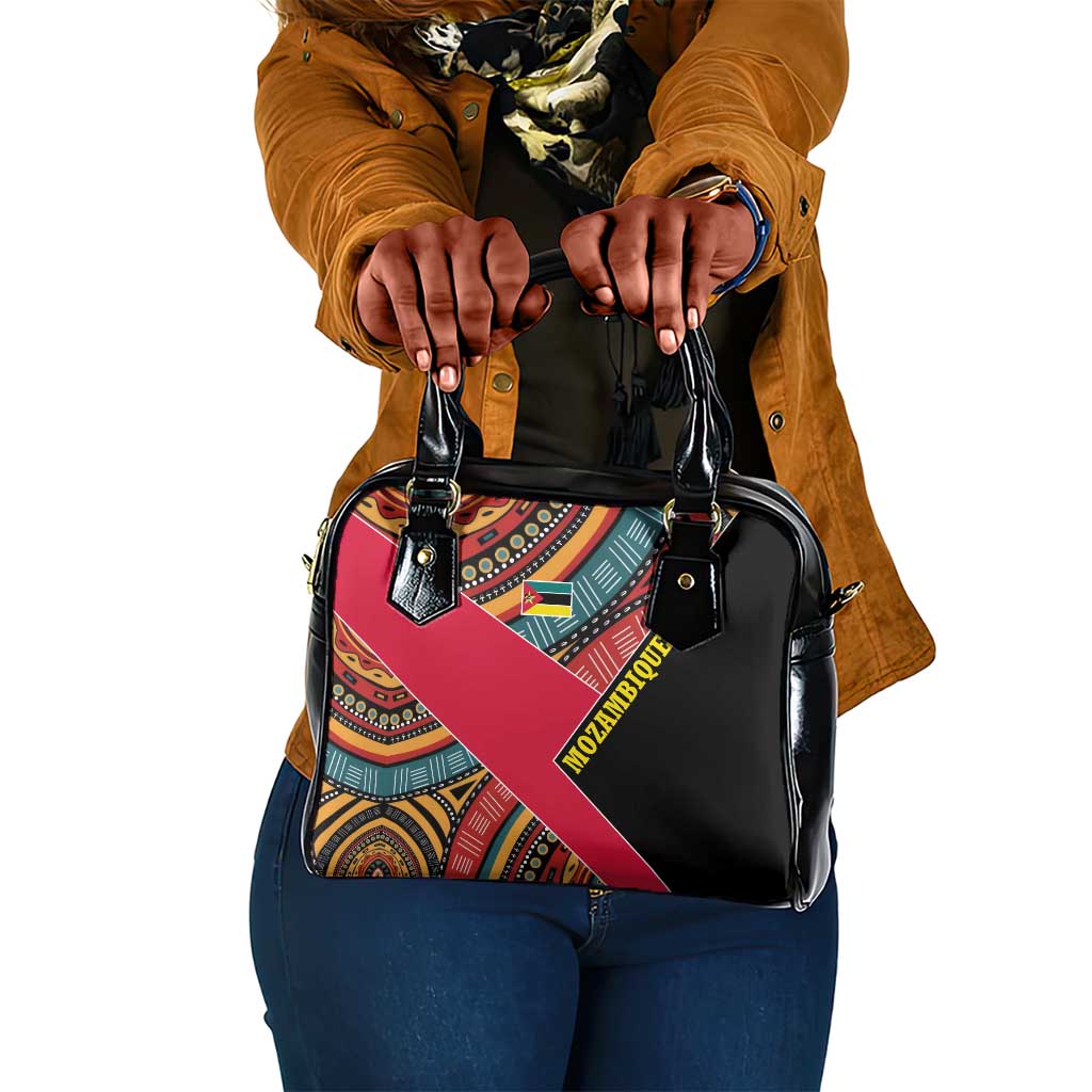 Mozambique Shoulder Handbag Red Black Geometric Design and Tribal Pattern - African Pride