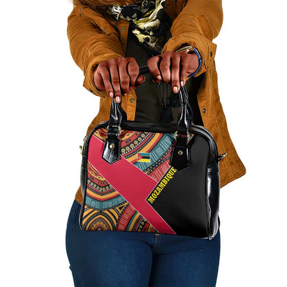 Mozambique Shoulder Handbag Red Black Geometric Design and Tribal Pattern - African Pride