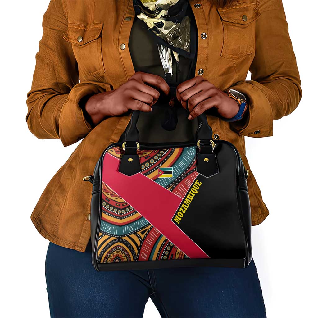 Mozambique Shoulder Handbag Red Black Geometric Design and Tribal Pattern - African Pride