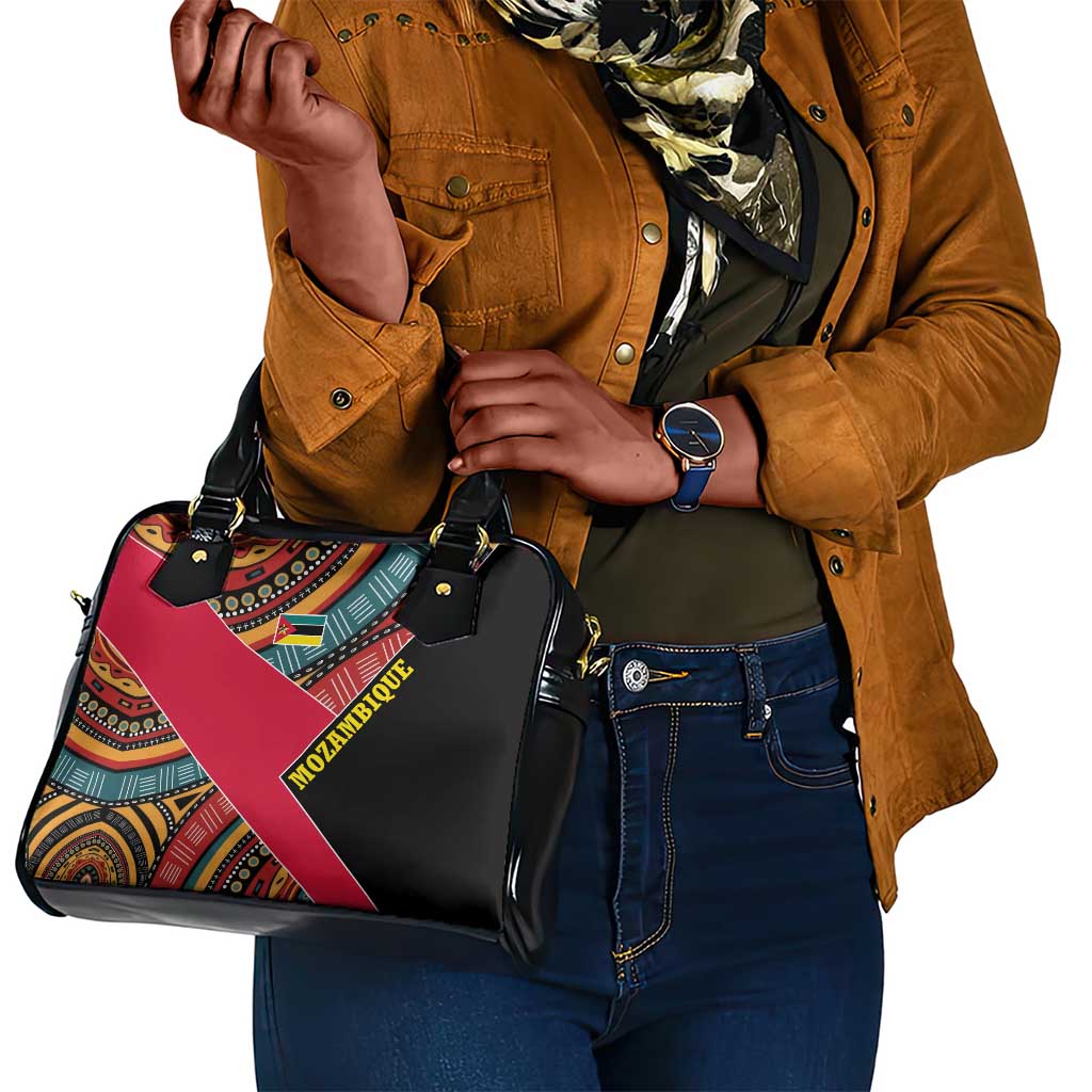 Mozambique Shoulder Handbag Red Black Geometric Design and Tribal Pattern - African Pride