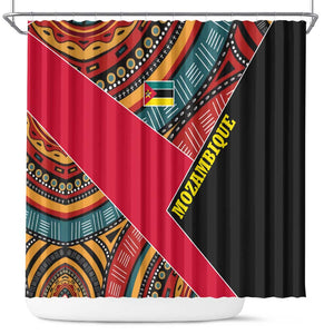 Mozambique Shower Curtain Red Black Geometric Design and Tribal Pattern - African Pride