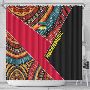 Mozambique Shower Curtain Red Black Geometric Design and Tribal Pattern - African Pride