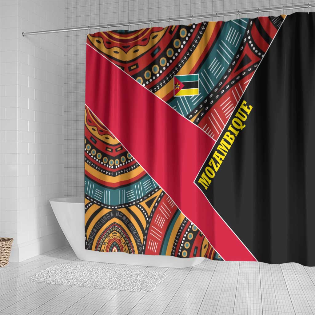 Mozambique Shower Curtain Red Black Geometric Design and Tribal Pattern - African Pride