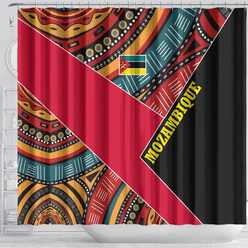 Mozambique Shower Curtain Red Black Geometric Design and Tribal Pattern - African Pride