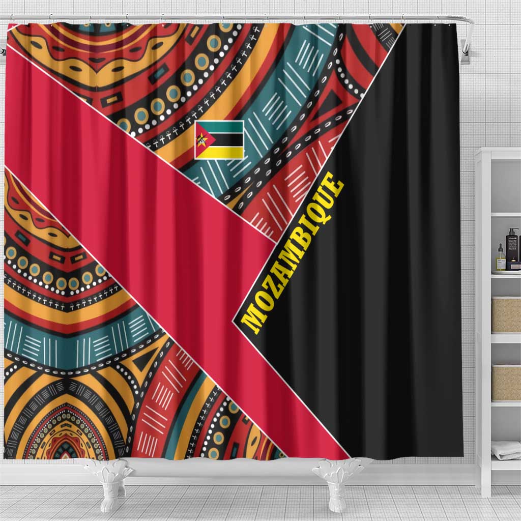 Mozambique Shower Curtain Red Black Geometric Design and Tribal Pattern - African Pride