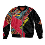 Mozambique Sleeve Zip Bomber Jacket Red Black Geometric Design and Tribal Pattern - African Pride
