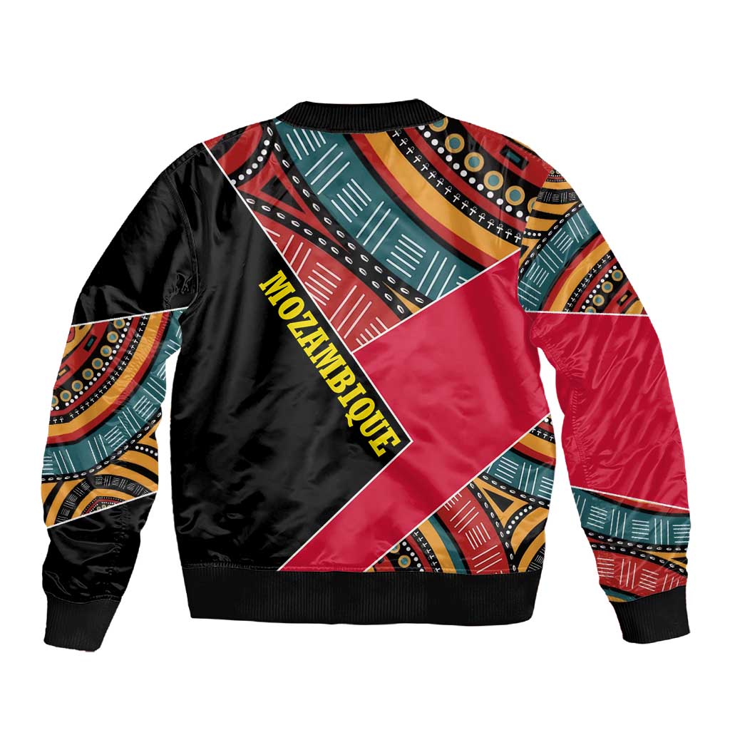 Mozambique Sleeve Zip Bomber Jacket Red Black Geometric Design and Tribal Pattern - African Pride