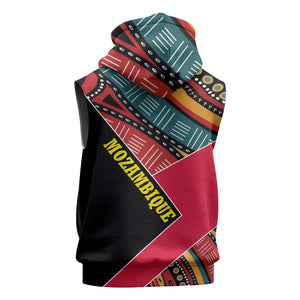 Mozambique Sleeveless Zip Hoodie Red Black Geometric Design and Tribal Pattern - African Pride