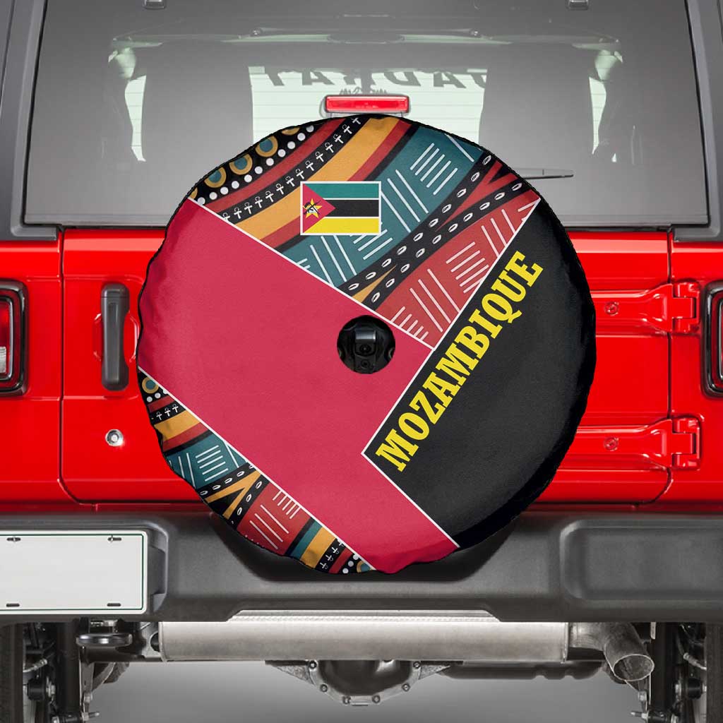 Mozambique Spare Tire Cover Red Black Geometric Design and Tribal Pattern - African Pride