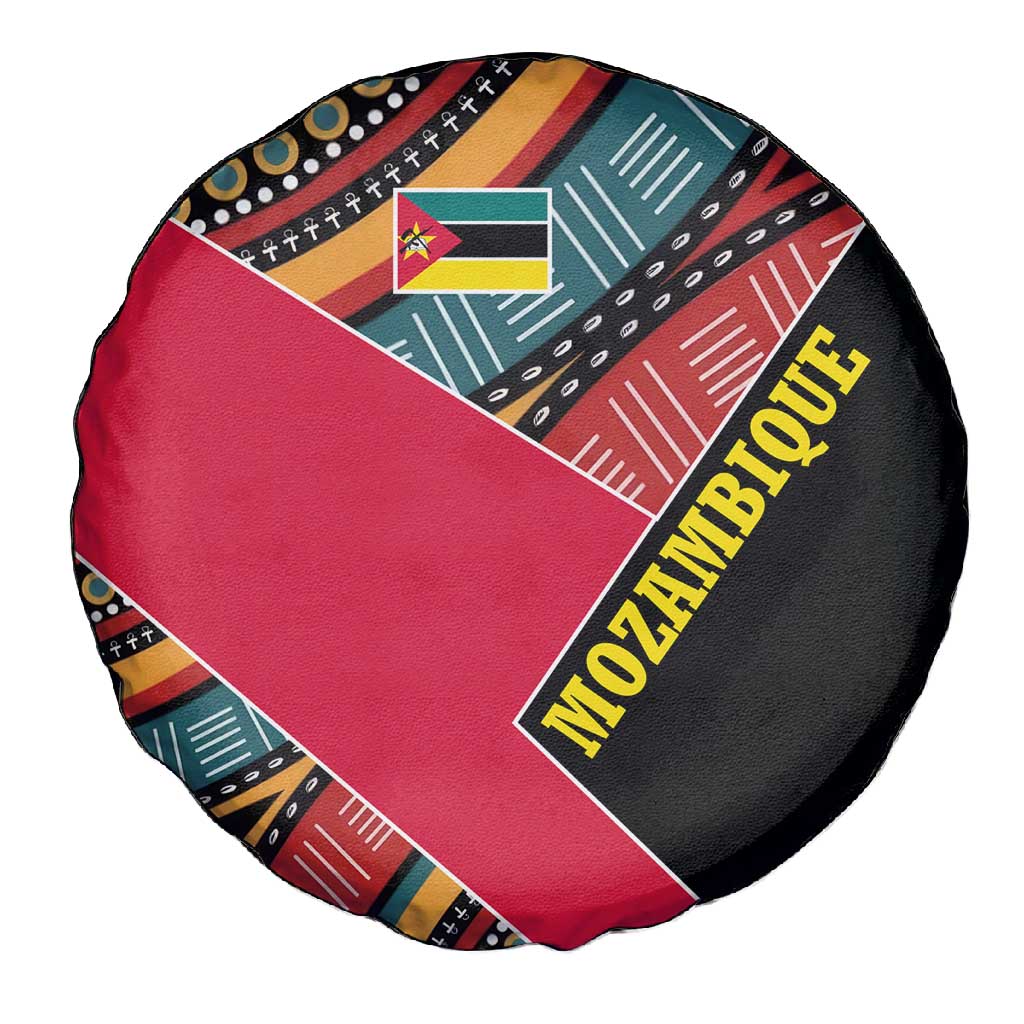 Mozambique Spare Tire Cover Red Black Geometric Design and Tribal Pattern - African Pride