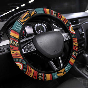 Mozambique Steering Wheel Cover Red Black Geometric Design and Tribal Pattern - African Pride