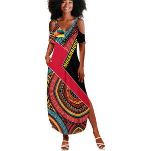 Mozambique Summer Maxi Dress Red Black Geometric Design and Tribal Pattern - African Pride