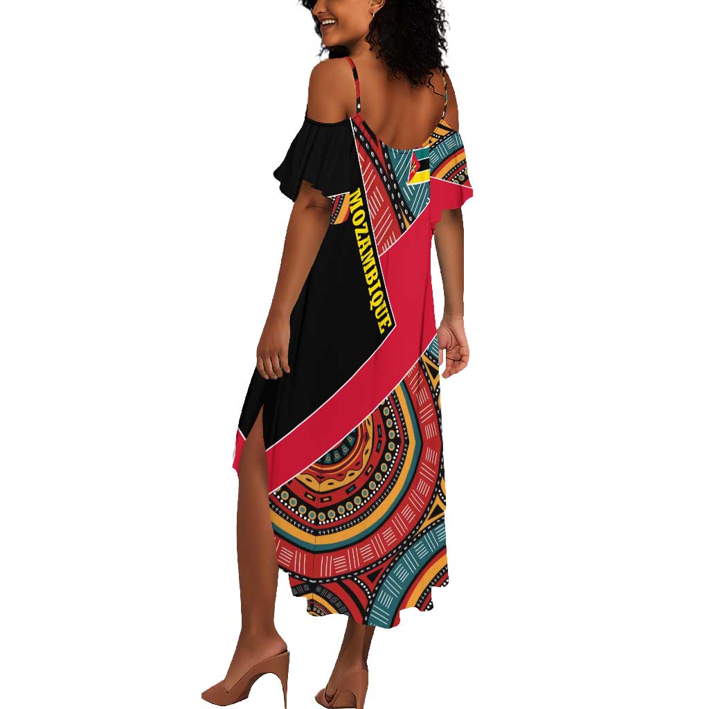 Mozambique Summer Maxi Dress Red Black Geometric Design and Tribal Pattern - African Pride