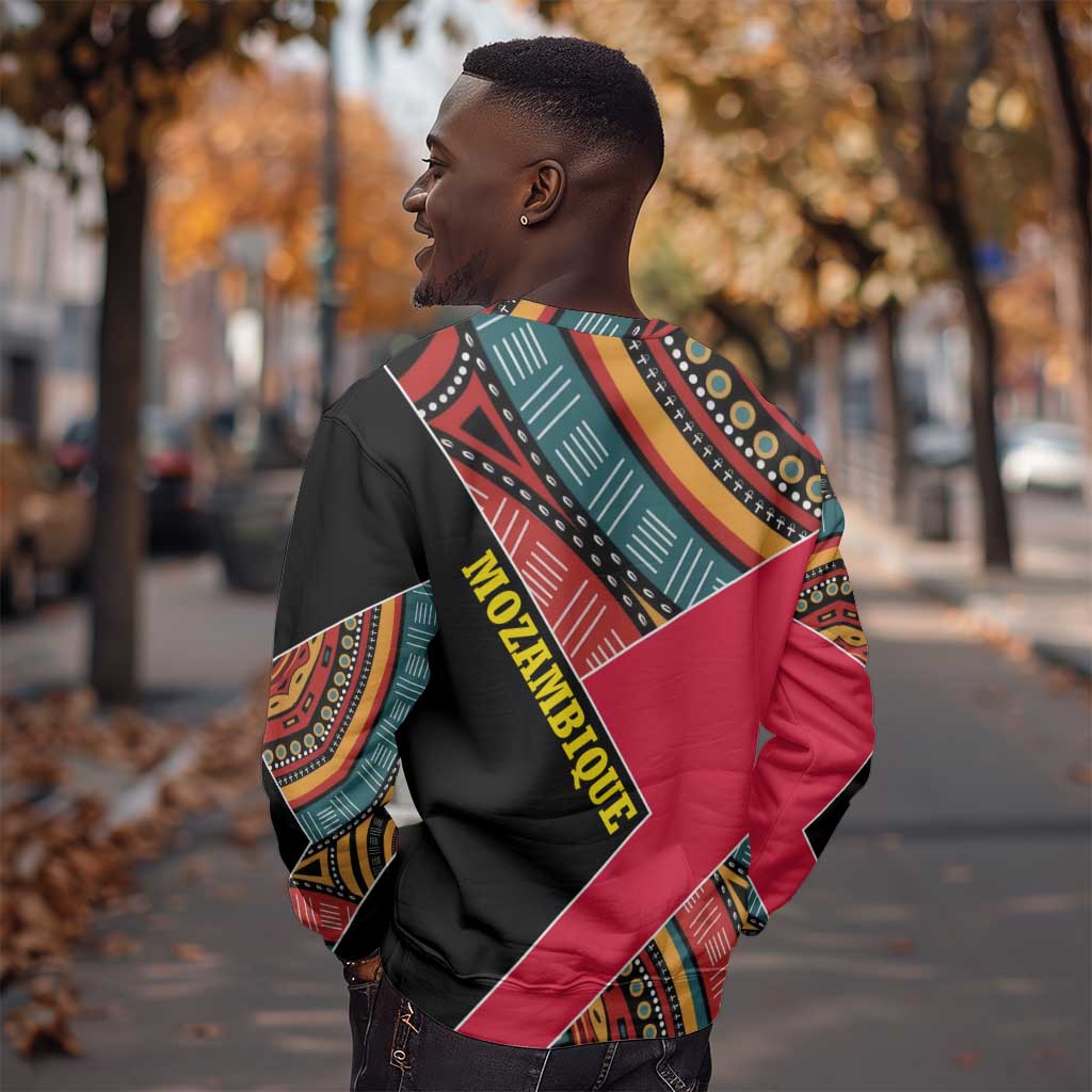 Mozambique Sweatshirt Red Black Geometric Design and Tribal Pattern - African Pride