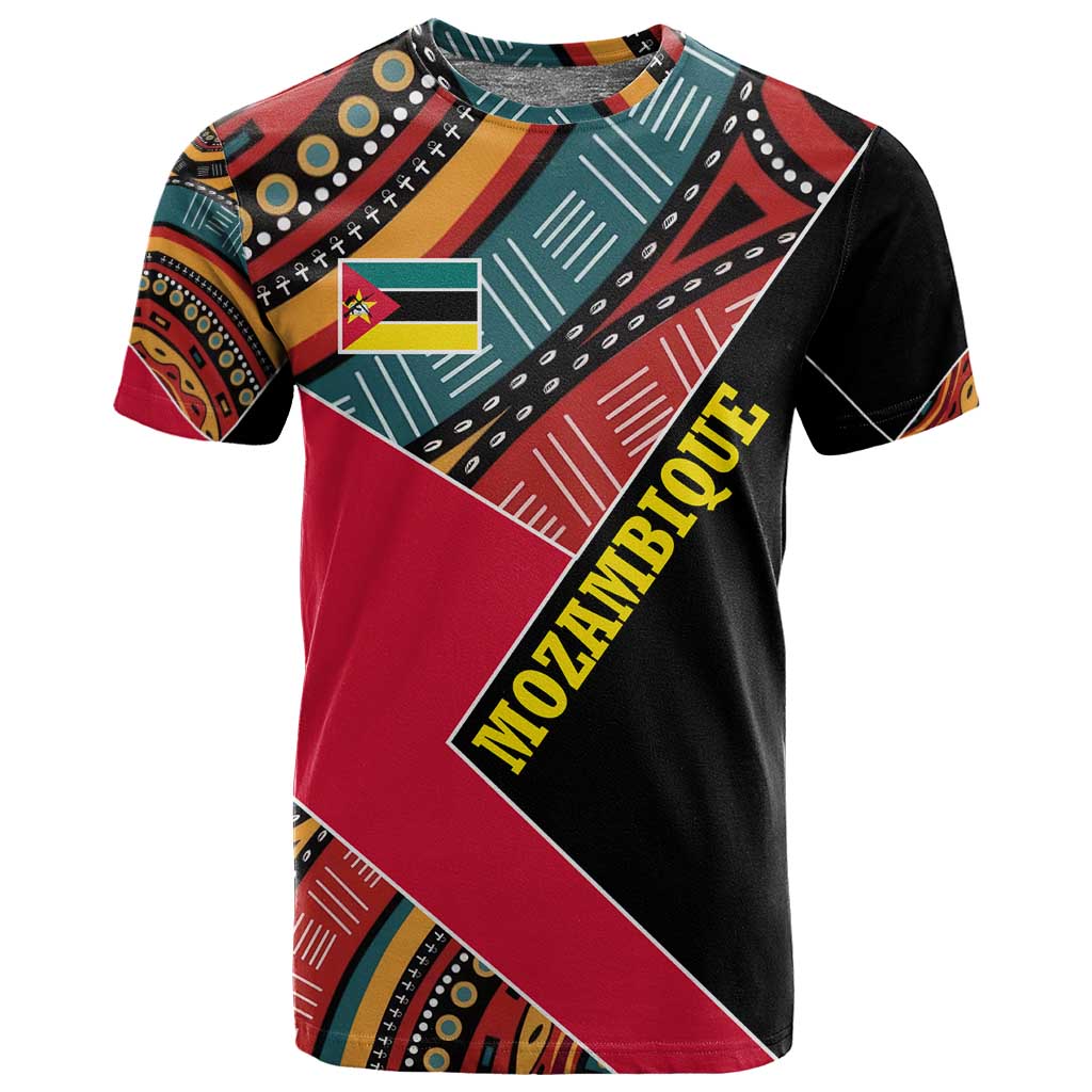 Mozambique T shirt Red Black Geometric Design and Tribal Pattern - African Pride
