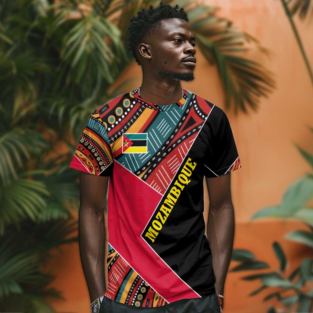 Mozambique T shirt Red Black Geometric Design and Tribal Pattern - African Pride