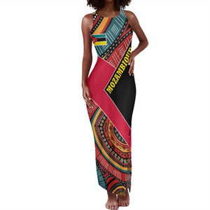Mozambique Tank Maxi Dress Red Black Geometric Design and Tribal Pattern - African Pride