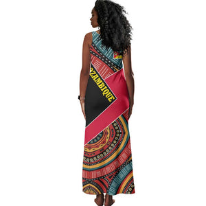 Mozambique Tank Maxi Dress Red Black Geometric Design and Tribal Pattern - African Pride
