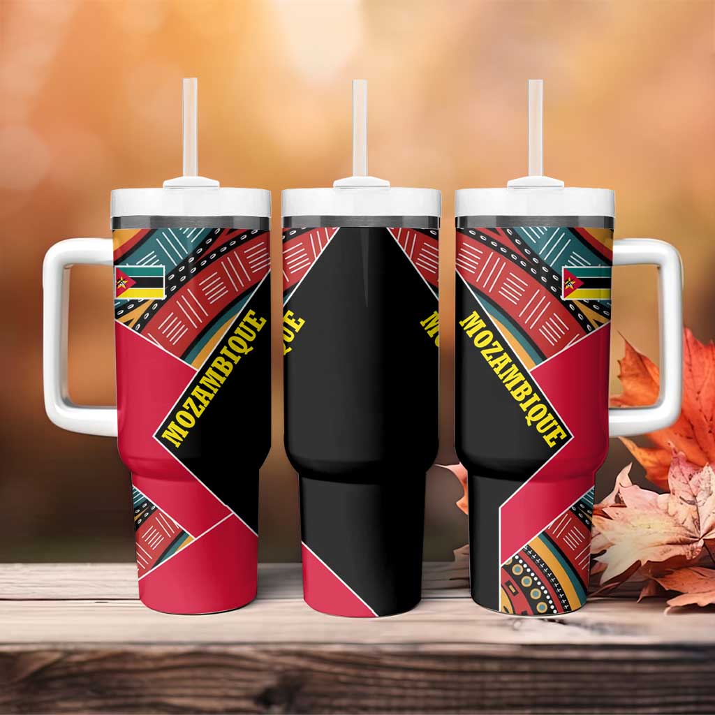 Mozambique Tumbler With Handle Red Black Geometric Design and Tribal Pattern - African Pride