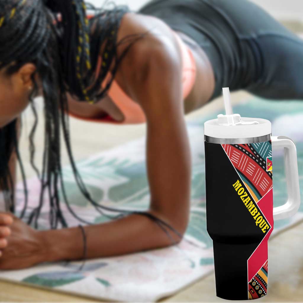 Mozambique Tumbler With Handle Red Black Geometric Design and Tribal Pattern - African Pride