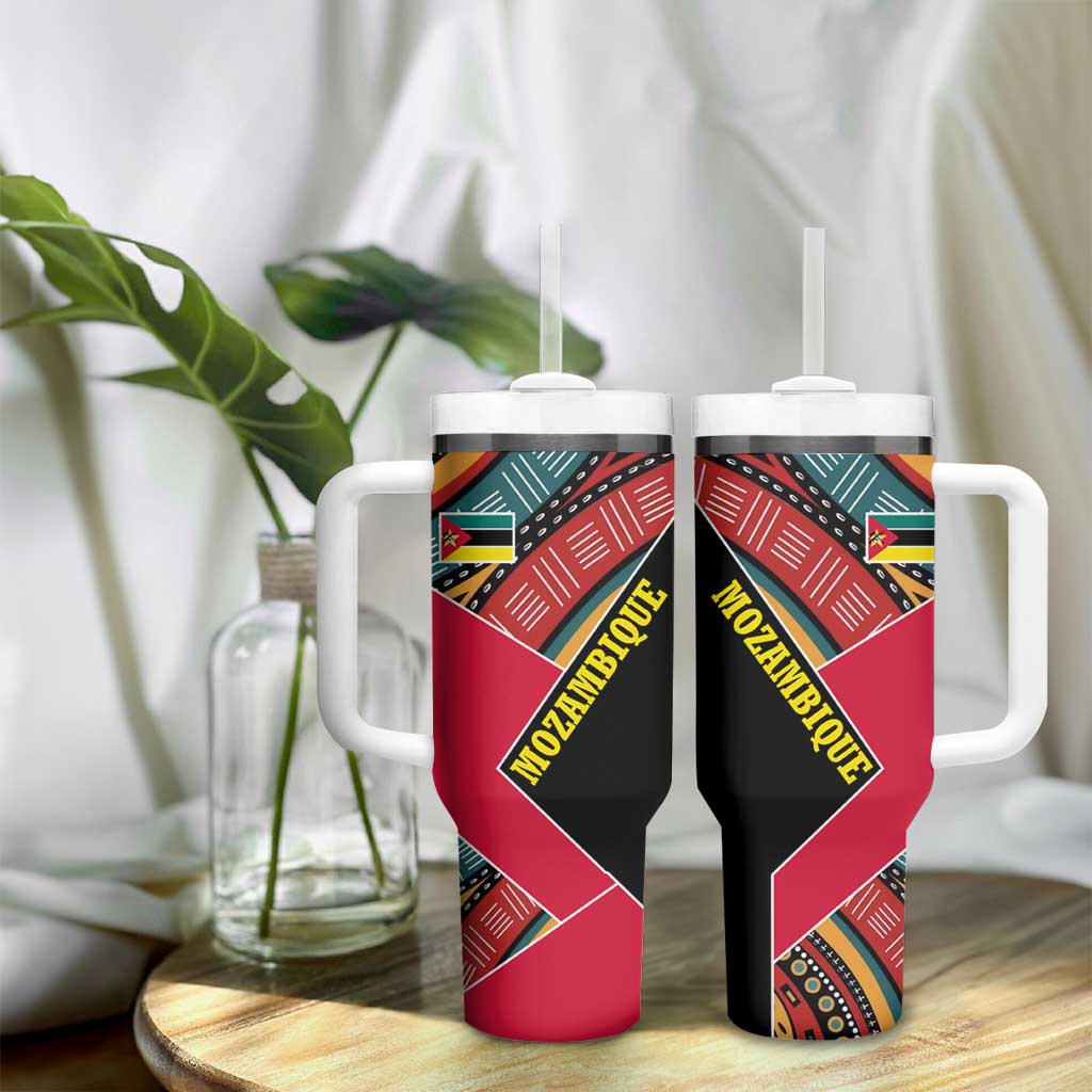 Mozambique Tumbler With Handle Red Black Geometric Design and Tribal Pattern - African Pride