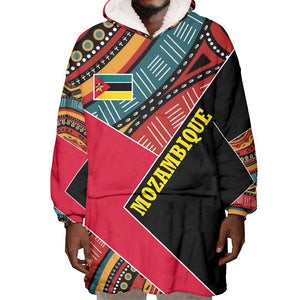 Mozambique Wearable Blanket Hoodie Red Black Geometric Design and Tribal Pattern - African Pride
