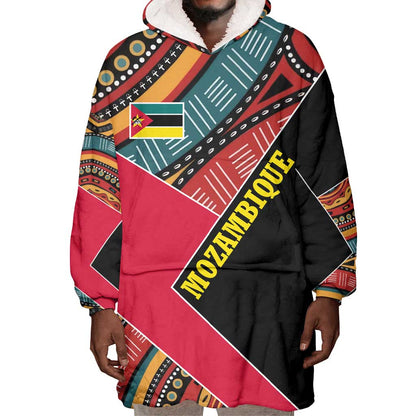 Mozambique Wearable Blanket Hoodie Red Black Geometric Design and Tribal Pattern - African Pride