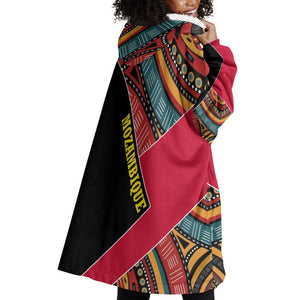 Mozambique Wearable Blanket Hoodie Red Black Geometric Design and Tribal Pattern - African Pride