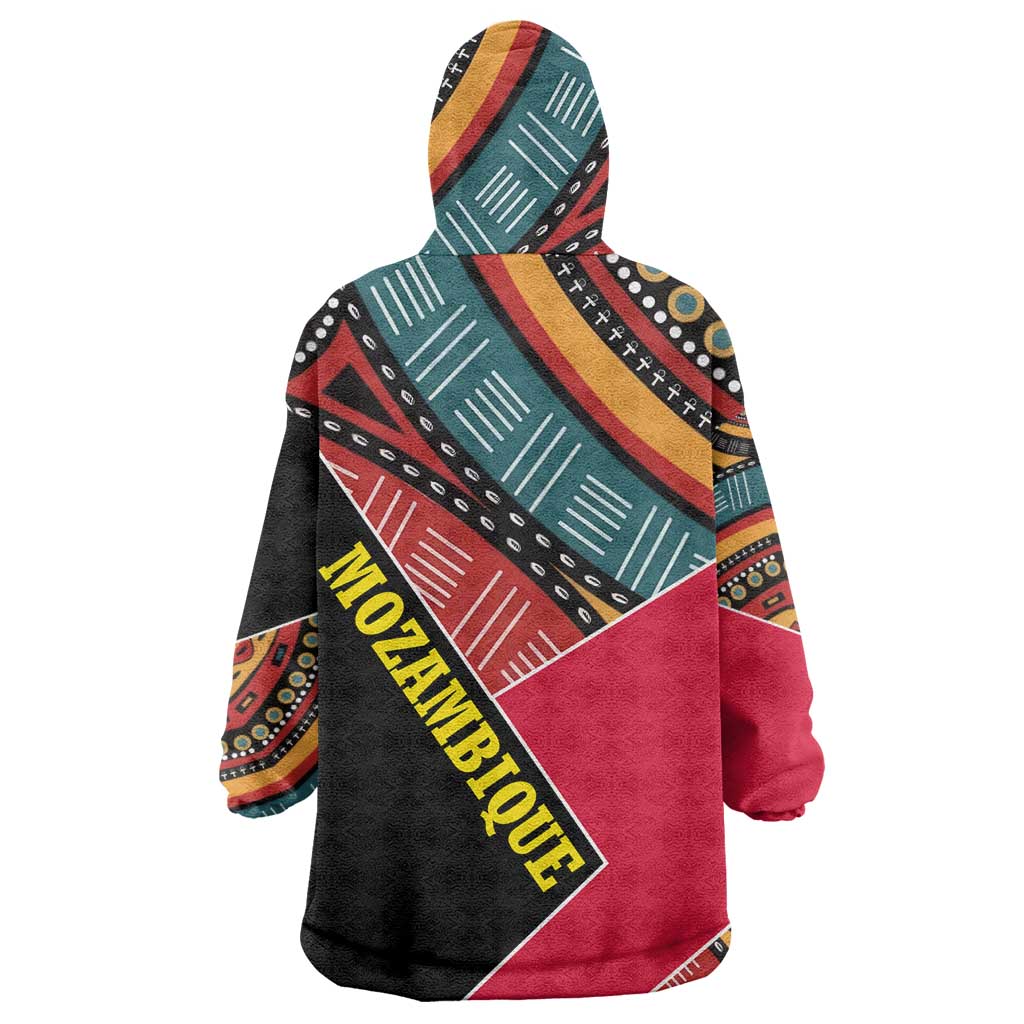 Mozambique Wearable Blanket Hoodie Red Black Geometric Design and Tribal Pattern - African Pride