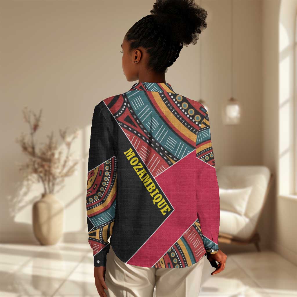 Mozambique Women Casual Shirt Red Black Geometric Design and Tribal Pattern - African Pride