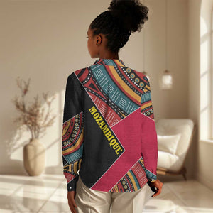 Mozambique Women Casual Shirt Red Black Geometric Design and Tribal Pattern - African Pride