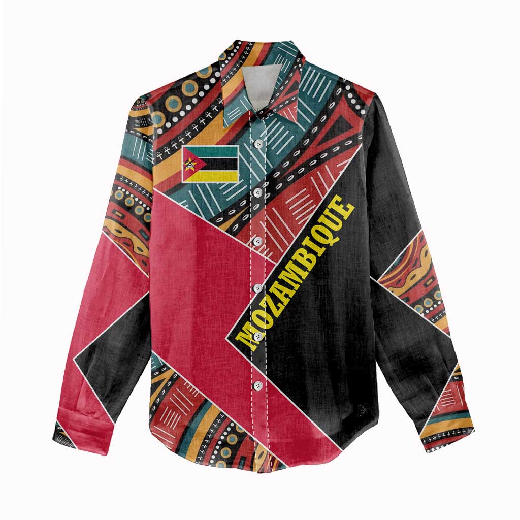 Mozambique Women Casual Shirt Red Black Geometric Design and Tribal Pattern - African Pride