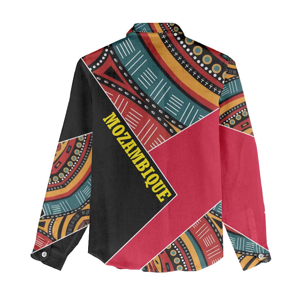 Mozambique Women Casual Shirt Red Black Geometric Design and Tribal Pattern - African Pride