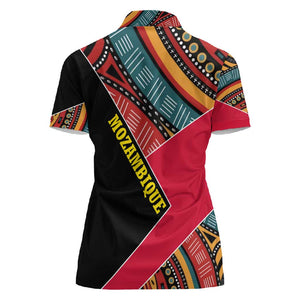 Mozambique Women Polo Shirt Red Black Geometric Design and Tribal Pattern - African Pride