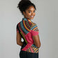 Mozambique Women Polo Shirt Red Black Geometric Design and Tribal Pattern - African Pride