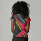 Mozambique Women V-Neck T-Shirt Red Black Geometric Design and Tribal Pattern - African Pride