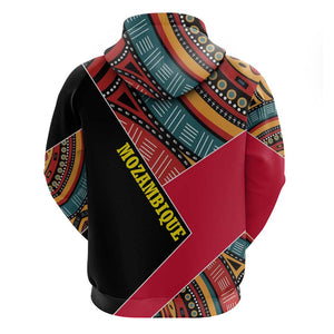 Mozambique Zip Hoodie Red Black Geometric Design and Tribal Pattern - African Pride