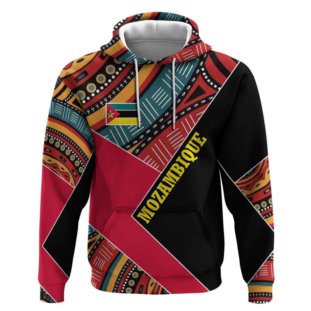 Mozambique Zip Hoodie Red Black Geometric Design and Tribal Pattern - African Pride